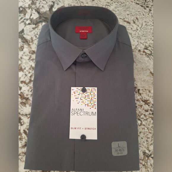 Alfani Men's Gray Slim Fit Stretch Shirt Size L/ 16-16.5/32-33 - Picture 1 of 4